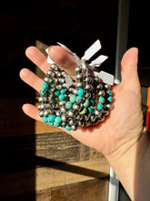 Load image into Gallery viewer, 8 mm Sterling Silver Pearls bracelet with turquoise bead