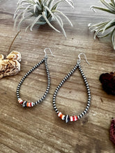 Load image into Gallery viewer, 3 mm teardrop earrings Sterling Silver Pearls with orange spiny