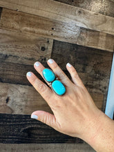 Load image into Gallery viewer, 2 Stone - adjustable kingman turquoise ring and sterling silver