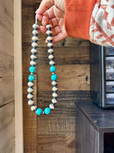 Load image into Gallery viewer, 18 Inch 14 mm Sterling Silver Pearls necklace with turquoise
