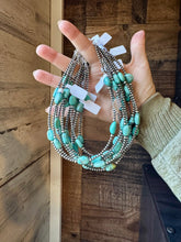 Load image into Gallery viewer, 5 turquoise choker and Sterling Silver Pearls