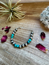 Load image into Gallery viewer, 8 mm Sterling Silver Pearls bracelet with turquoise bead