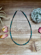 Load image into Gallery viewer, 17 inch long Sterling Silver Pearls and turquoise - Darker blue