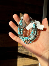 Load image into Gallery viewer, 6 mm sterling silver pearls bracelet with blue opal