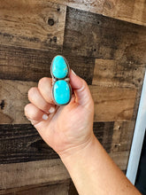 Load image into Gallery viewer, 2 Stone - adjustable kingman turquoise ring and sterling silver