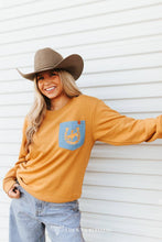 Load image into Gallery viewer, Camel Embroidered Denim Front Pocket Sweatshirt