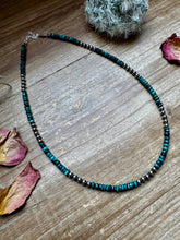 Load image into Gallery viewer, 17 inch long Sterling Silver Pearls and turquoise - Darker blue