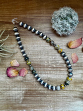 Load image into Gallery viewer, 18 inch 12 mm Sterling Silver Pearls necklace &amp; bumblebee jasper beads