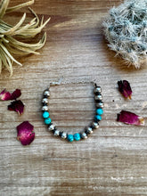 Load image into Gallery viewer, 8 mm Sterling Silver Pearls bracelet with turquoise bead
