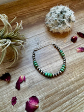 Load image into Gallery viewer, 5 mm Sterling Silver Pearls bracelet with real turquoise rondelle