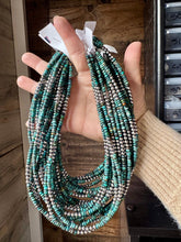 Load image into Gallery viewer, 17 inch long Sterling Silver Pearls and turquoise - Darker blue