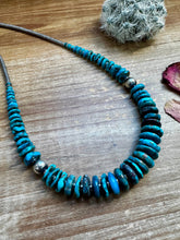 Load image into Gallery viewer, 22 inch dark blue graduated turquoise necklace with Sterling silver pearls