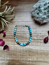 Load image into Gallery viewer, 6 mm sterling silver pearls bracelet with blue opal