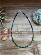 Load image into Gallery viewer, 17 inch long Sterling Silver Pearls and turquoise - Darker blue