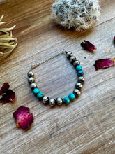 Load image into Gallery viewer, 8 mm Sterling Silver Pearls bracelet with turquoise bead