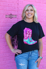 Load image into Gallery viewer, western blouse, western apparel, western boho, western sequin boot shirt, western top, western womens tops, womens western shirts, womens fringe top, western sequin top, western fringe and sequin, western wear, western wholesale apparel, womens western wholesale, cowgirl tops, western attire, western fashion, western clothing, western wholesale, wholesale clothing, womens western blouse