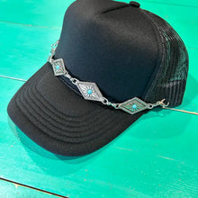 Load image into Gallery viewer, Silver &amp; Turquoise Diamond Concho Trucker Chain | Hat Bar |