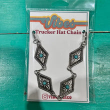 Load image into Gallery viewer, Silver &amp; Turquoise Diamond Concho Trucker Chain | Hat Bar |