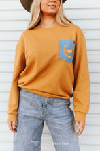 Load image into Gallery viewer, Camel Embroidered Denim Front Pocket Sweatshirt