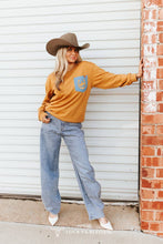 Load image into Gallery viewer, Camel Embroidered Denim Front Pocket Sweatshirt